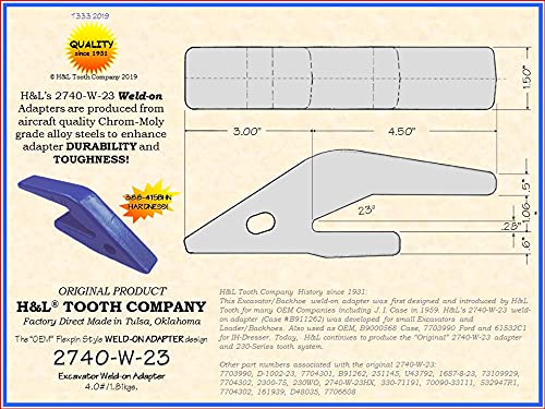 חברת שיניים H&L 2740W23 H&L 23 230 מתאם שיניים דלי מחפרון סדרות עבור DEERE, CASE, JBC ועוד. | 23 | 230 |